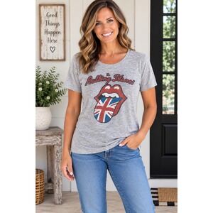 Rolling Stones 50 Years Union Jack Tongue Graphic T-Shirt Gray British Flag XL